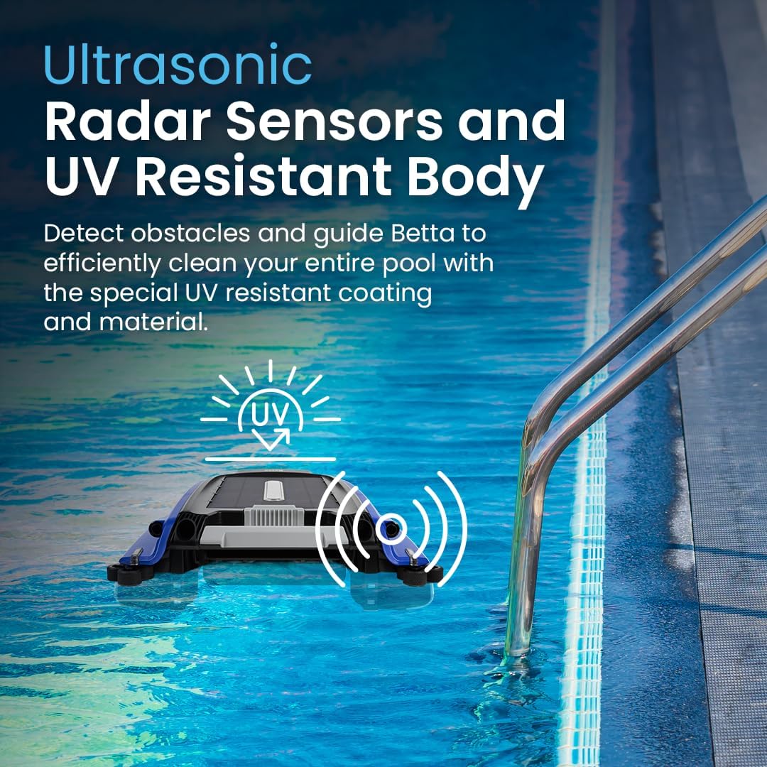 SE Solar Powered Automatic Robotic Pool Surface Skimmer Cleaner with 24/7 Continuous Cleaning Battery Power and Re-Engineered Twin Salt Chlorine Tolerant Motors (Blue)