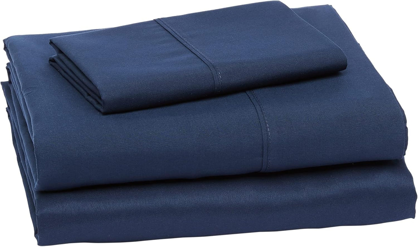 Lightweight Super Soft Easy Care Wrinkle Free Microfiber 3 Piece Bed Sheet Set with 14-Inch Deep Pockets, Twin, Navy Blue, Solid, Kids, Men & Women Bedding